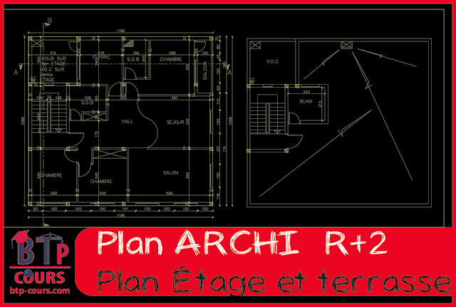 plan architecture et béton armé R+2