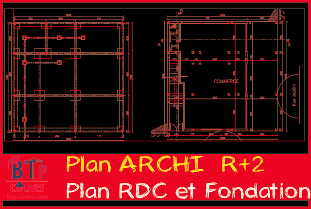 plan architecture et béton armé R+2