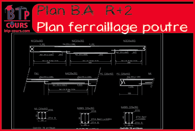 plan architecture et béton armé R+2