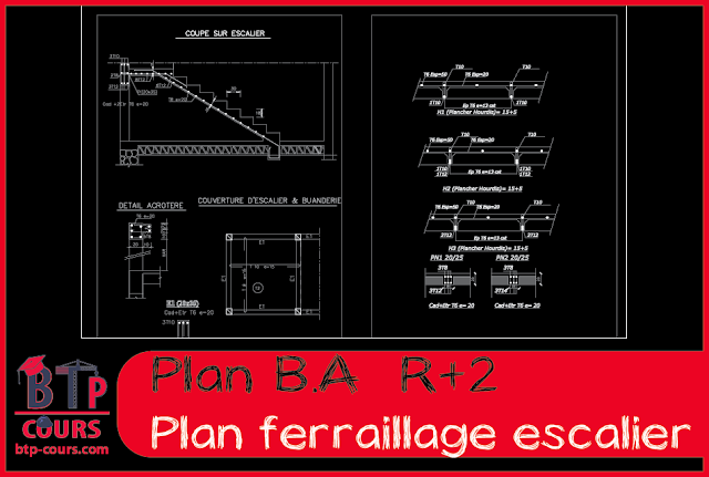 plan architecture et béton armé R+2